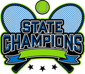 Obraz premium state champions in tennis team design with crossed rackets for school, college or league sports