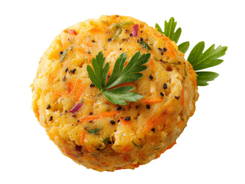A close-up view of a savory muffin with a sprig of parsley, a tempting treat. The muffin is packed with fresh vegetables Isolated Transparent Background, PNG