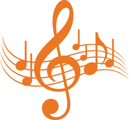 Large orange treble clef music note on stave