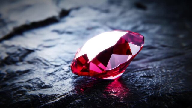 Luxurious jewelry scene featuring fiery red Garnet gem on slate surface