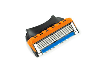Replaceable razor blade cartridge isolated on white background.