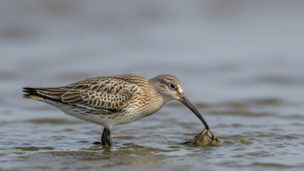Shorebird Foraging on Wet Sand