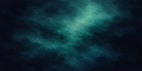 A dark blue abstract sky background featuring motion textures of smoke and clouds illuminated by light and stars in a deep space night storm pattern © ITS OK