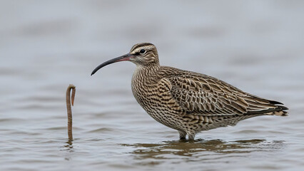 Fototapeta premium Shorebird Foraging in Shallow Water