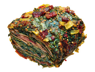 An overhead shot of a delicious, freshly prepared dish with vibrant green and reddish-brown colors Isolated Transparent Background, PNG