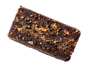 A close-up shot of a delicious brownie, a delightful treat perfect for satisfying any sweet tooth. The brownie is sprinkled with nuts Isolated Transparent Background, PNG