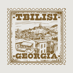 Obraz premium Vintage style postage stamp about Tbilisi, capital of Georgia.