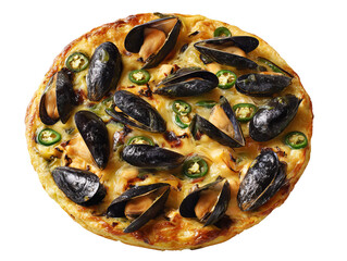 A delicious and vibrant mussel pizza with jalape&ntilde;os on top  Isolated Transparent Background, PNG
