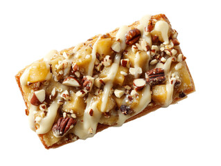 A delicious dessert pastry with apple pieces, nuts and icing Isolated Transparent Background, PNG