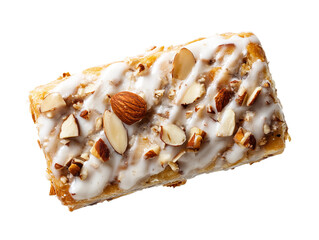 Delicious almond pastry with sweet icing, a delightful treat perfect for any occasion. A close-up shot Isolated Transparent Background, PNG