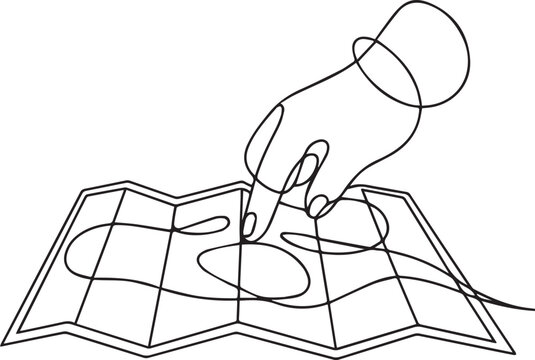 Hand pointing to a location on a map with a finger and a stylus