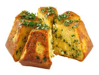 Delicious pieces of cornbread, freshly baked and topped with herbs Isolated Transparent Background, PNG