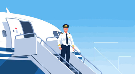 Obraz premium A Professional Pilot Descends Airplane Stairs Ready For Flight Adventure