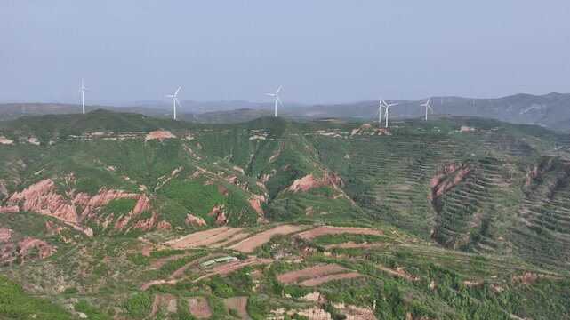 Wind Farm Pinglu Shanxi China Red Soil Forest Landscape