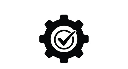 Black gear icon with a checkmark inside a striking silhouette © SHM707k
