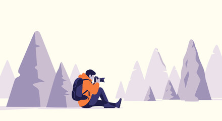 Obraz premium Adventurous Photographer Captures Serene Mountain Landscape Views