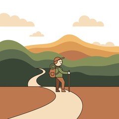 Naklejka premium Adventurous Hiker Embarking On A Scenic Mountain Trail Journey