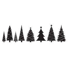 Obraz premium Set of six hand drawn Christmas trees with festive decorations isolated