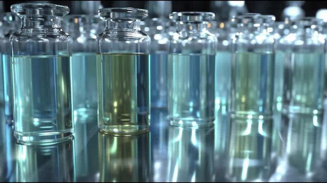 Laboratory Glassware with Colored Liquids.