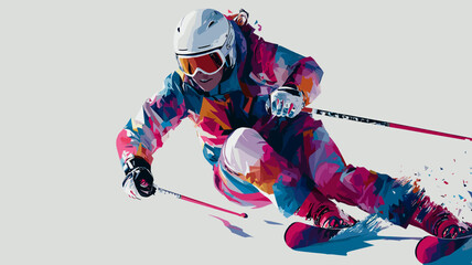Obraz premium Alpine skiing graphic art effect poster. Alpine skiing dynamic multicolor graphic wallpaper or banner