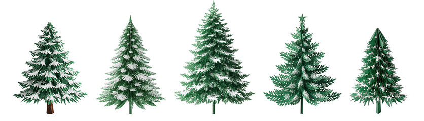 Beautiful green snowy Christmas tree isolated on transparent background