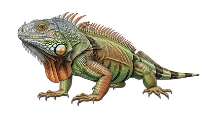 Obraz premium Green iguana reptile, isolated on white background