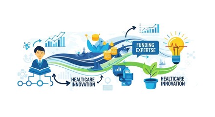 Conceptual illustration of healthcare innovation with business and technology elements