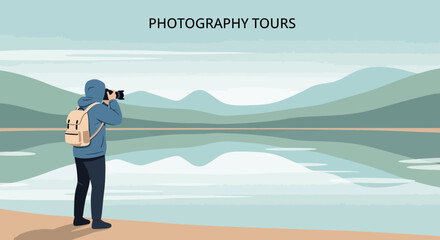 Obraz premium Capturing Serene Mountain Lake Reflections With A Photographer