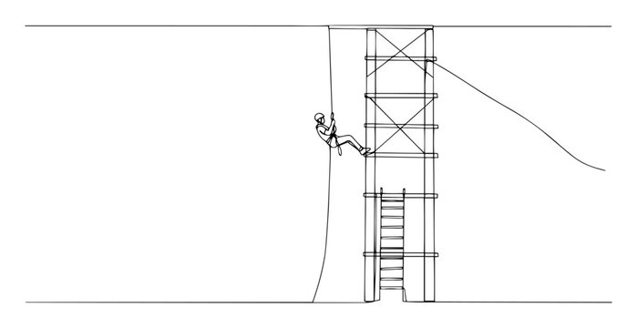 soldier rappelling from training tower &ndash; outline military exercise drawing
