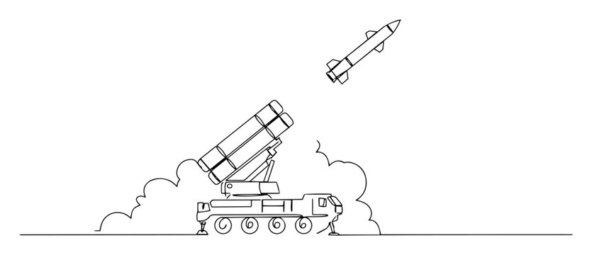 rocket launch from mobile missile system &ndash; outline military weapon illustration