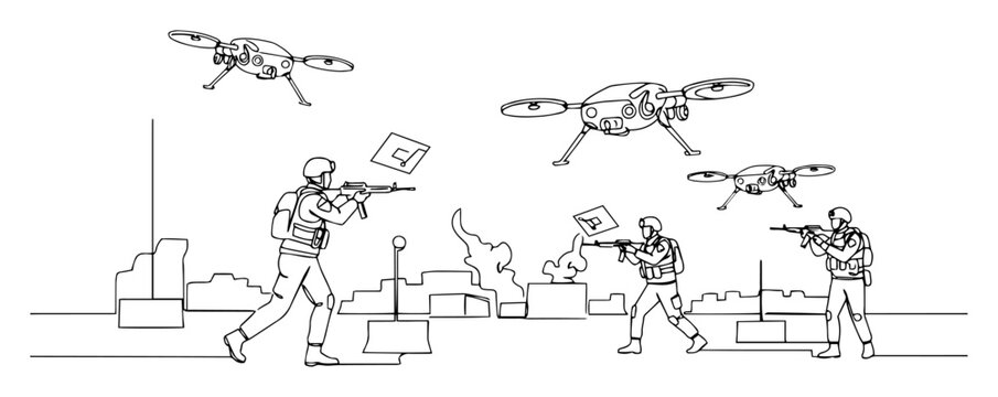 soldiers avoiding drones during urban ambush &ndash; outline threat evasion