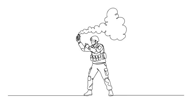 soldier throwing smoke grenade &ndash; outline battlefield concealment action