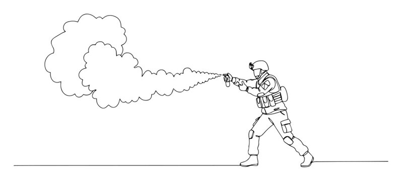 soldier using smoke grenade for concealment &ndash; outline tactical operation