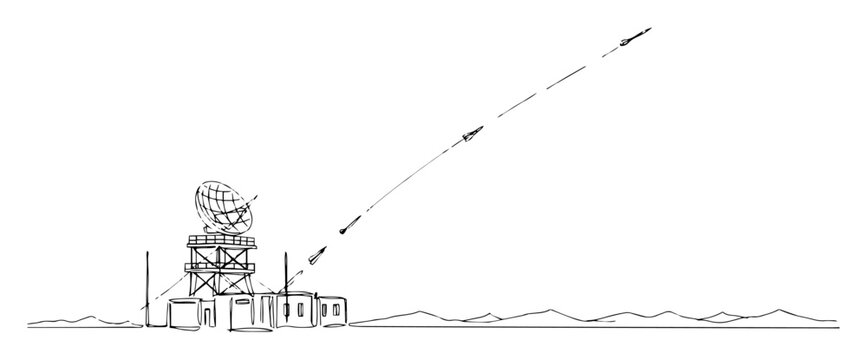 missile launch tracked by radar system &ndash; outline defense technology scene