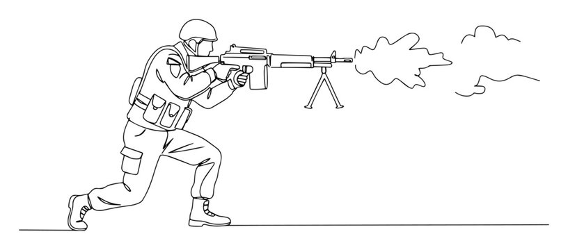 infantry firing light machine gun action vector