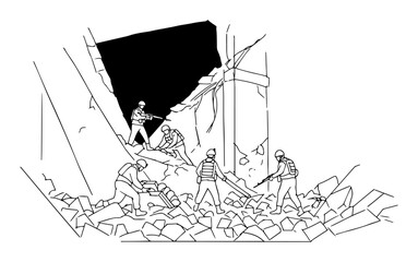 search and rescue team clearing building debris © Wieslaw