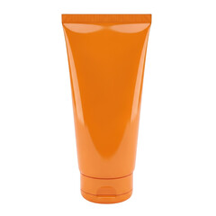 Orange cosmetic tube on white background