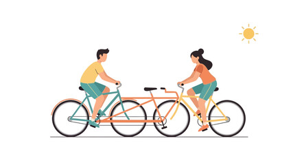 Naklejka premium Couple Riding A Tandem Bicycle Under A Sunny Sky