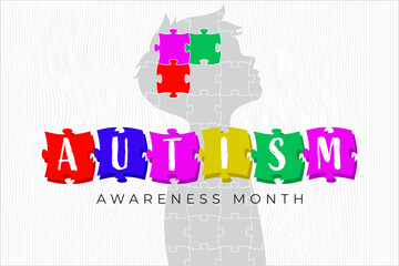 Autism Awareness Day Puzzle Children Vector Banner