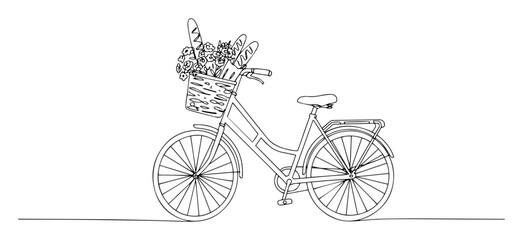 Obraz premium vintage bicycle with flower basket in romantic style