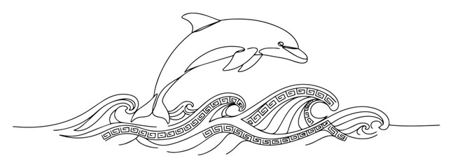 dolphin jumping over greek waves in ancient pattern © Wieslaw