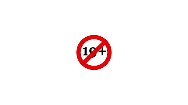 19 plus icon sign animation on white background. Under 19 sign warning symbol. 4K video