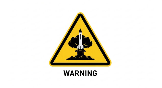 Missile Launch Warning Sign Icon, Nuclear Threat Concept, Isolated on White