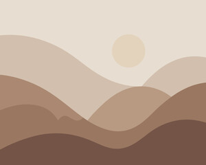 Minimalist abstract sand dunes landscape with sun in neutral beige tones simple desert hills scenery graphic design element for travel and tourism related marketing materials nature background with wa