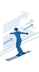 Fototapeta premium Dynamic Winter Athlete Ascends Snowy Slope with Upward Momentum Indicators