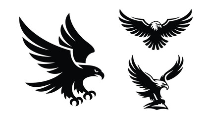 Obraz premium Three black eagle silhouettes in dynamic flight poses