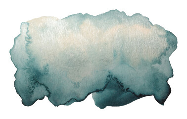 Naklejka premium PNG Ink Watercolor hand drawn smoke flow stain blot Painting Cloud blot on transparent. Blue silver glitter on wet grain texture paper background.