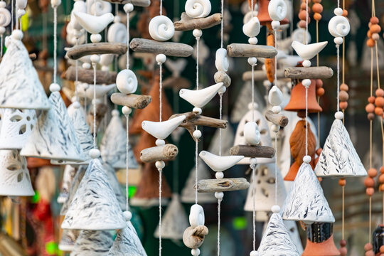 Music of the wind. Collection of craft clay bells	