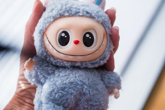 Tallinn, Estonia - Sept 29, 2025: Labubu figurine. Labubu Toy from Pop Mart Series. Dangerous phthalate levels.