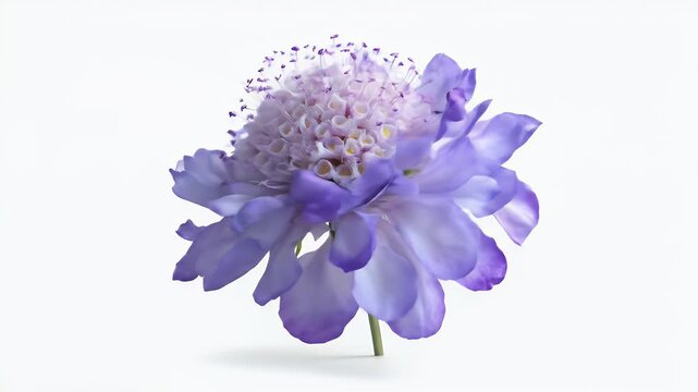 Beautiful Scabiosa Flower in Full Bloom Against White Background.
